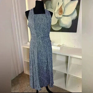 VTG 1980’s Ed Michaels Blue & White Belted Midi Dress Sz 12
